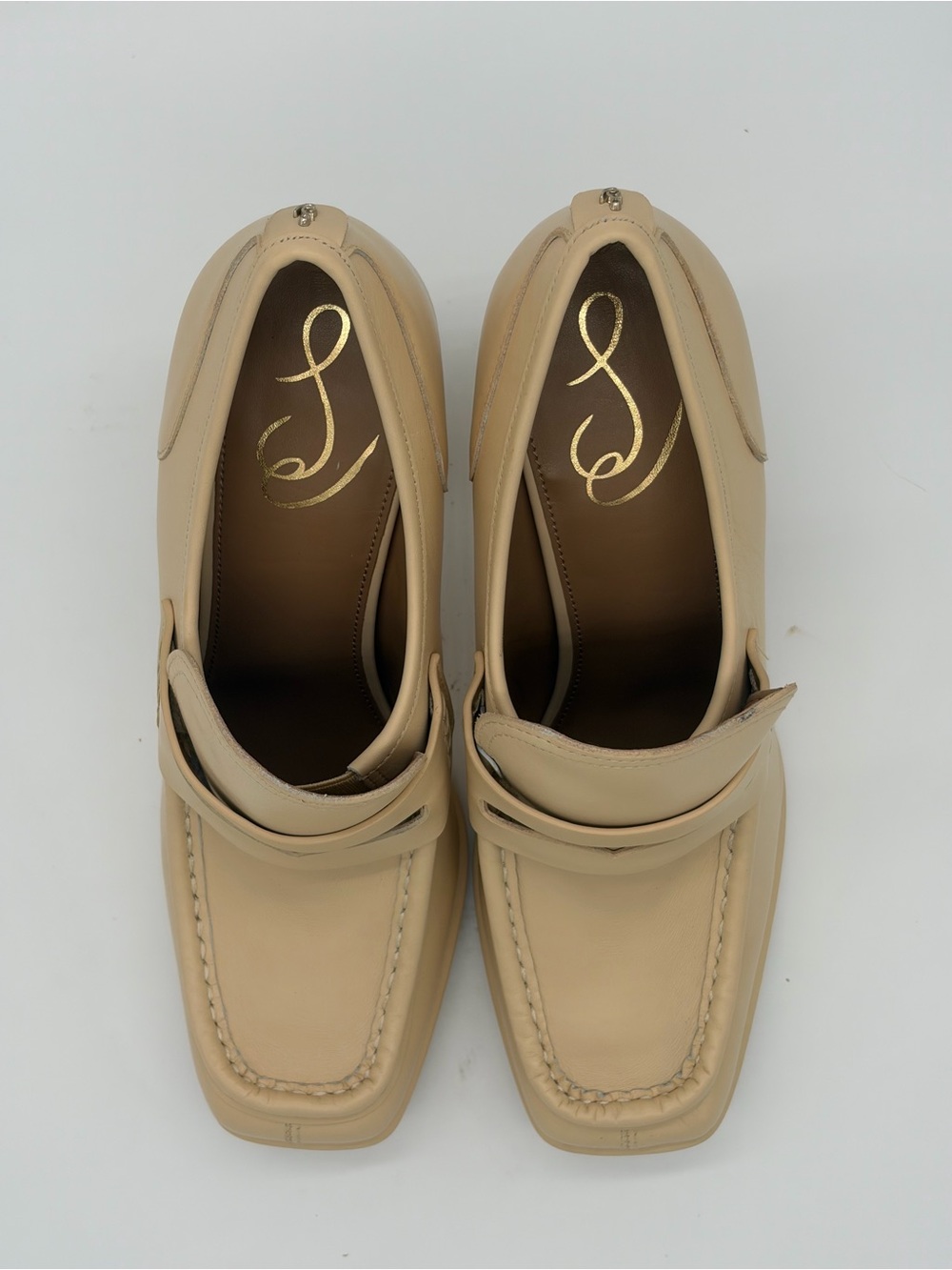 Sam Edelman Cream Block-Heel Penny Loafers - Picture 3 of 9
